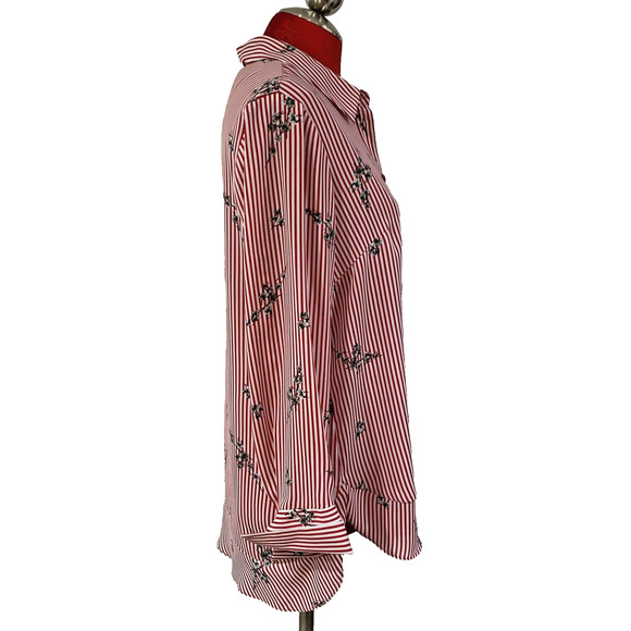 Joan Rivers Red & White Blouse Relaxed size 6 Striped & Floral Classic Casual - Picture 8 of 11